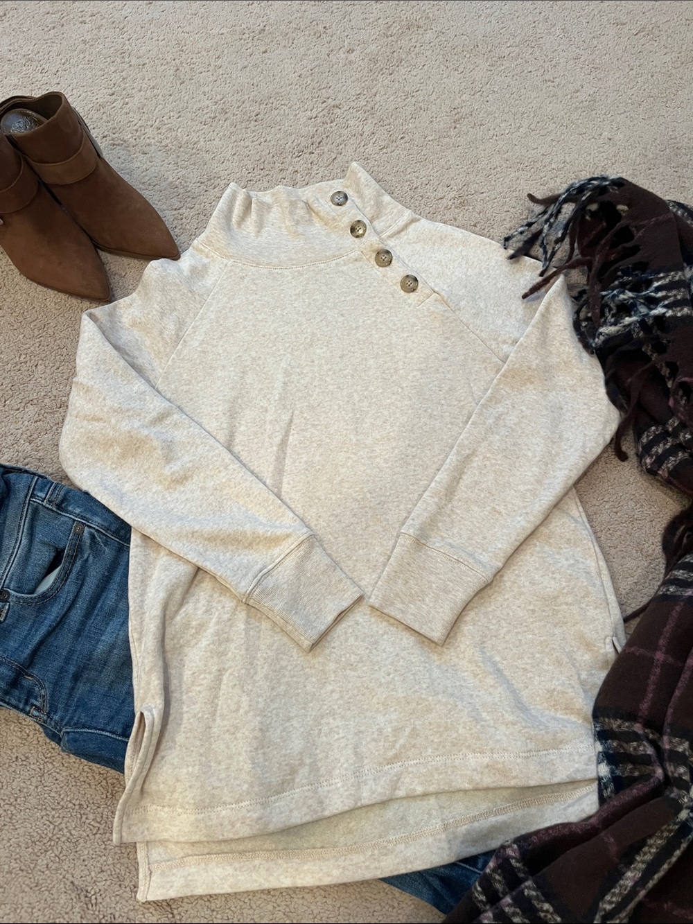 J. Crew Cream Button-Shoulder Turtleneck Sweater